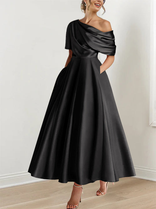 A-Line One-shoulder Half Sleeve Ankle-Length Mother of the Bride Dress