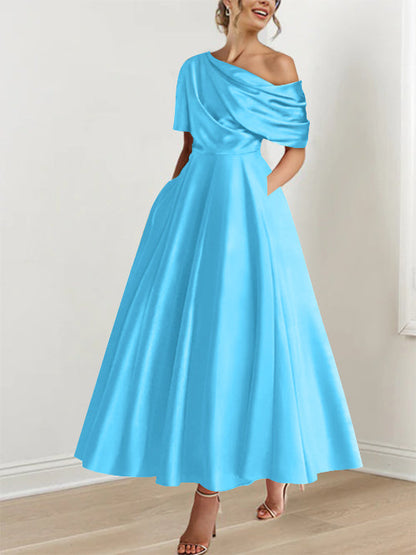 A-Line One-shoulder Half Sleeve Ankle-Length Mother of the Bride Dress
