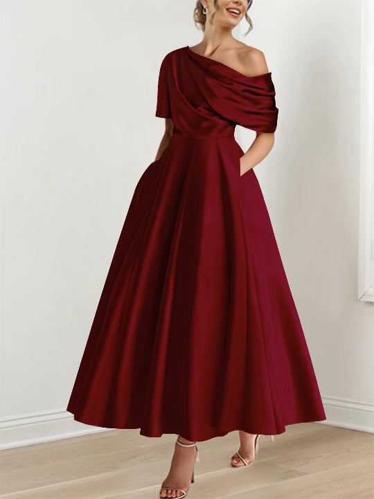 A-Line One-shoulder Half Sleeve Ankle-Length Mother of the Bride Dress
