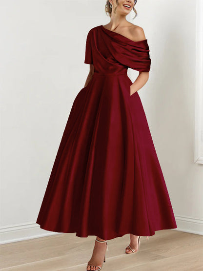 A-Line One-shoulder Half Sleeve Ankle-Length Mother of the Bride Dress