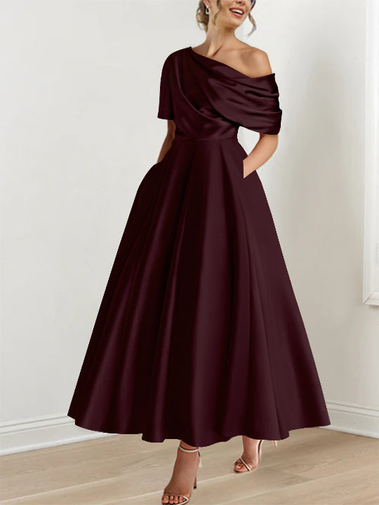 A-Line One-shoulder Half Sleeve Ankle-Length Mother of the Bride Dress
