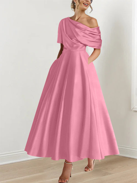 A-Line One-shoulder Half Sleeve Ankle-Length Mother of the Bride Dress