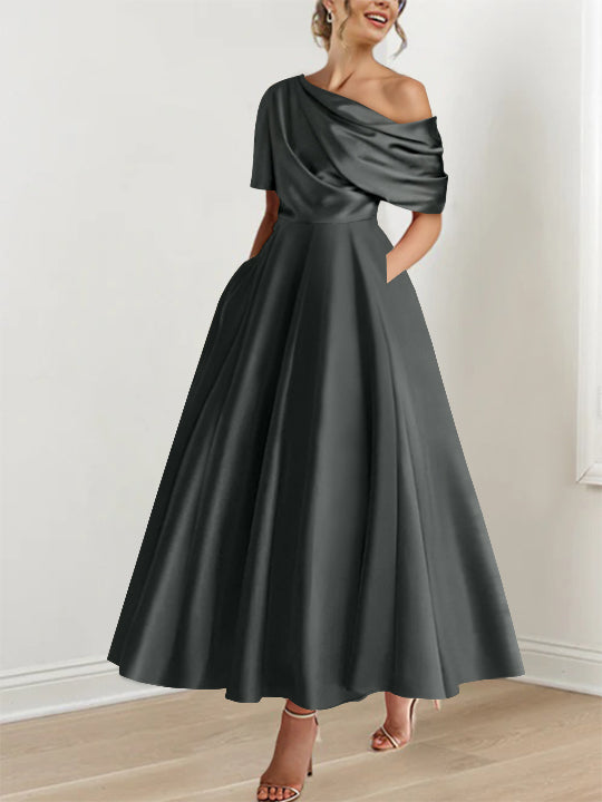 A-Line One-shoulder Half Sleeve Ankle-Length Mother of the Bride Dress