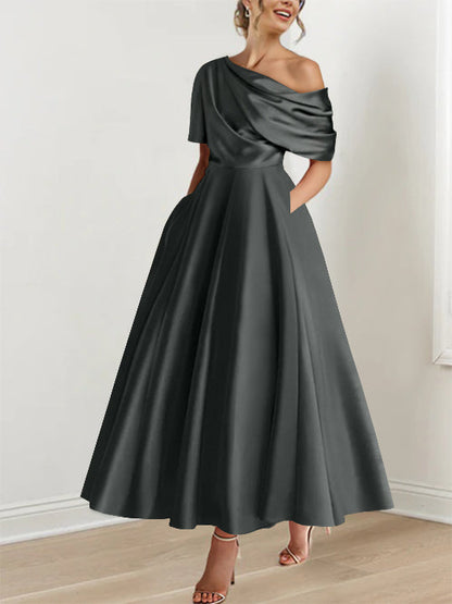 A-Line One-shoulder Half Sleeve Ankle-Length Mother of the Bride Dress