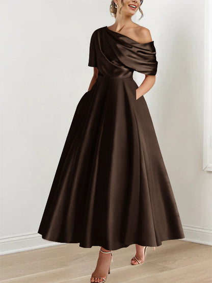 A-Line One-shoulder Half Sleeve Ankle-Length Mother of the Bride Dress