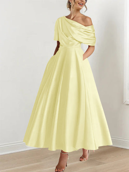 A-Line One-shoulder Half Sleeve Ankle-Length Mother of the Bride Dress