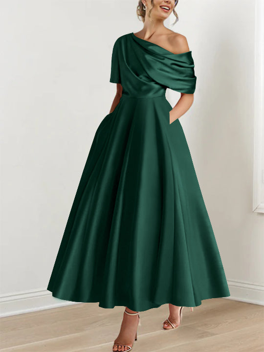 A-Line One-shoulder Half Sleeve Ankle-Length Mother of the Bride Dress