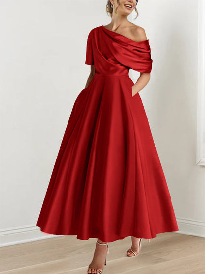 A-Line One-shoulder Half Sleeve Ankle-Length Mother of the Bride Dress