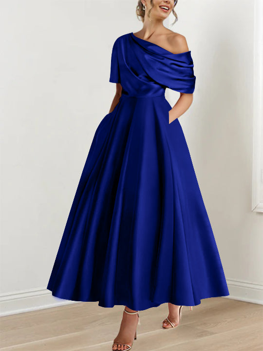 A-Line One-shoulder Half Sleeve Ankle-Length Mother of the Bride Dress