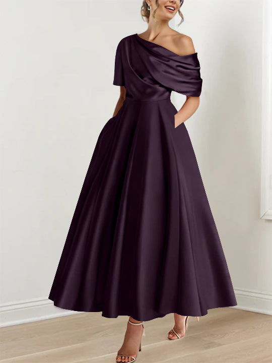 A-Line One-shoulder Half Sleeve Ankle-Length Mother of the Bride Dress