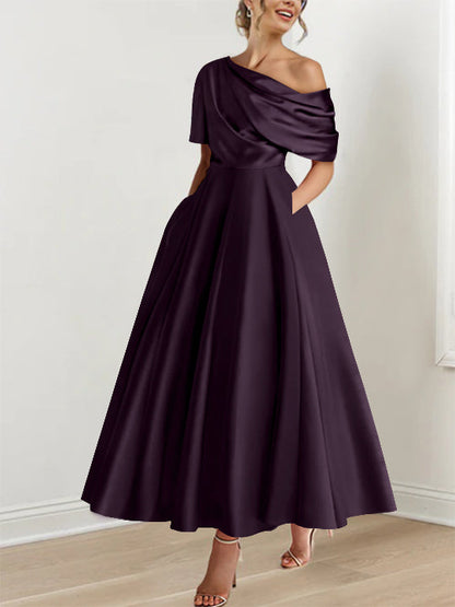 A-Line One-shoulder Half Sleeve Ankle-Length Mother of the Bride Dress