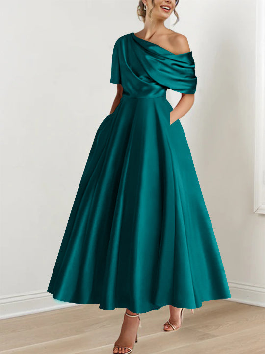 A-Line One-shoulder Half Sleeve Ankle-Length Mother of the Bride Dress