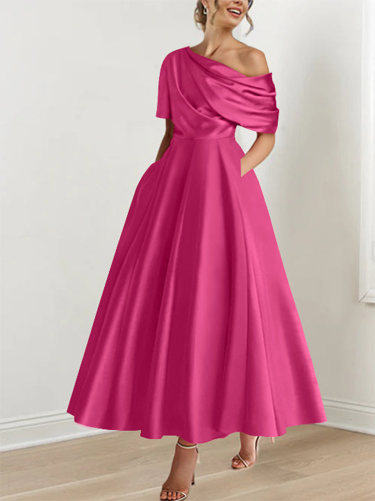 A-Line One-shoulder Half Sleeve Ankle-Length Mother of the Bride Dress