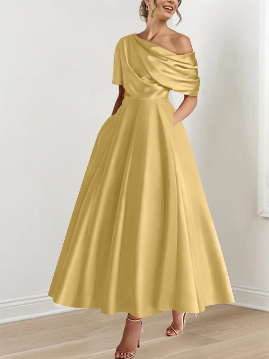A-Line One-shoulder Half Sleeve Ankle-Length Mother of the Bride Dress