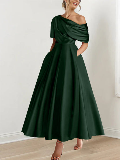 A-Line One-shoulder Half Sleeve Ankle-Length Mother of the Bride Dress
