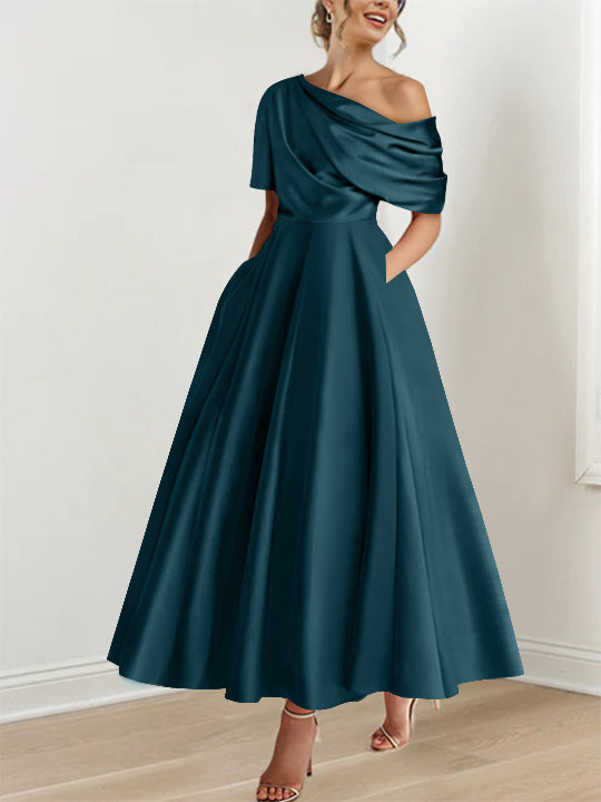 A-Line One-shoulder Half Sleeve Ankle-Length Mother of the Bride Dress