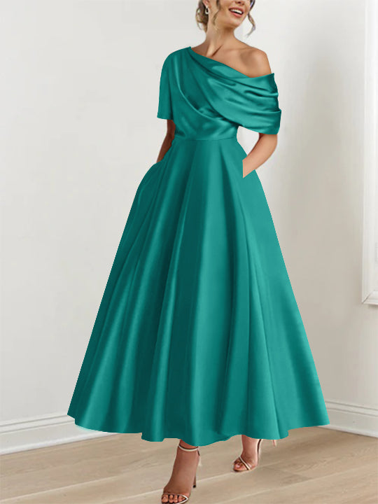 A-Line One-shoulder Half Sleeve Ankle-Length Mother of the Bride Dress