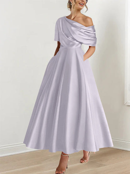 A-Line One-shoulder Half Sleeve Ankle-Length Mother of the Bride Dress