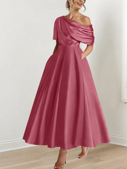 A-Line One-shoulder Half Sleeve Ankle-Length Mother of the Bride Dress