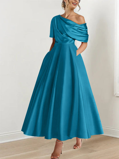 A-Line One-shoulder Half Sleeve Ankle-Length Mother of the Bride Dress