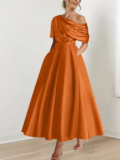 A-Line One-shoulder Half Sleeve Ankle-Length Mother of the Bride Dress