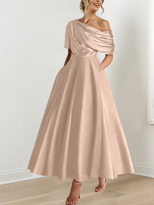 A-Line One-shoulder Half Sleeve Ankle-Length Mother of the Bride Dress
