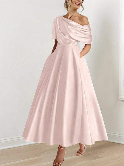 A-Line One-shoulder Half Sleeve Ankle-Length Mother of the Bride Dress