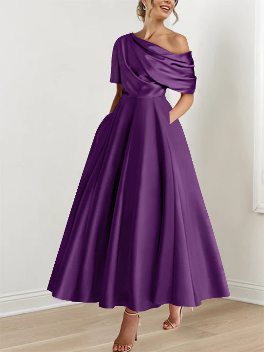 A-Line One-shoulder Half Sleeve Ankle-Length Mother of the Bride Dress