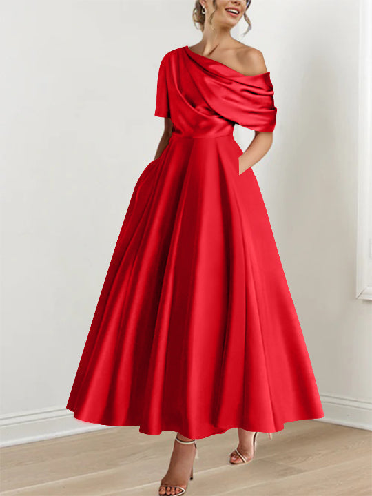 A-Line One-shoulder Half Sleeve Ankle-Length Mother of the Bride Dress