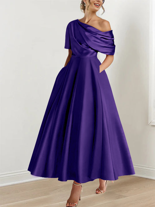A-Line One-shoulder Half Sleeve Ankle-Length Mother of the Bride Dress
