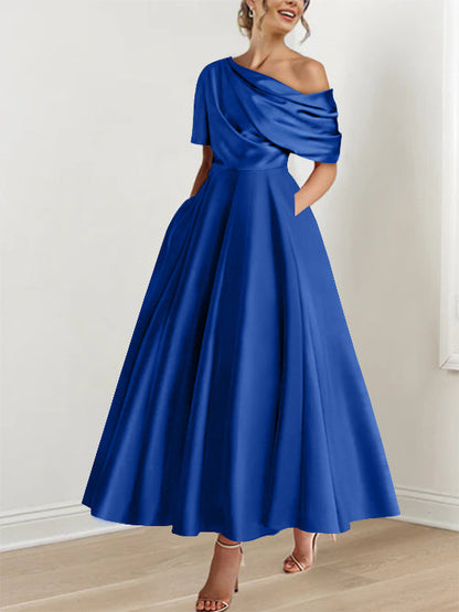 A-Line One-shoulder Half Sleeve Ankle-Length Mother of the Bride Dress