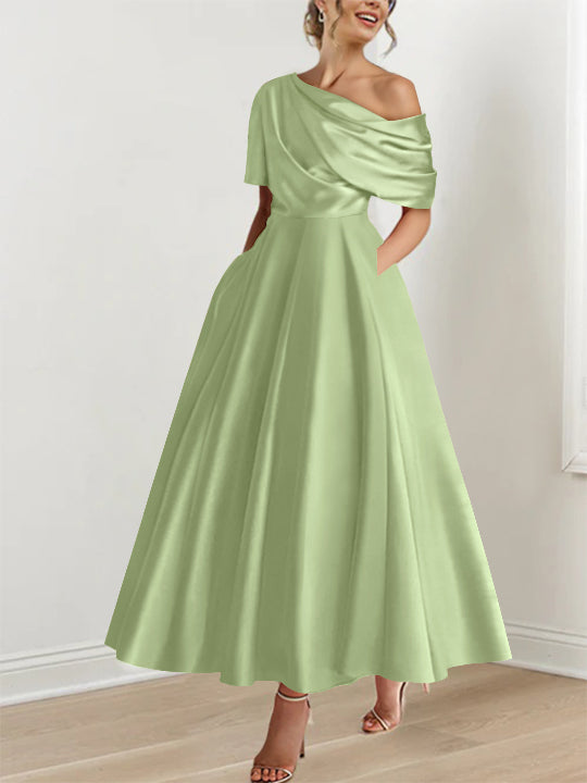 A-Line One-shoulder Half Sleeve Ankle-Length Mother of the Bride Dress
