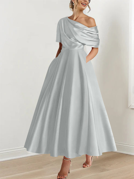 A-Line One-shoulder Half Sleeve Ankle-Length Mother of the Bride Dress