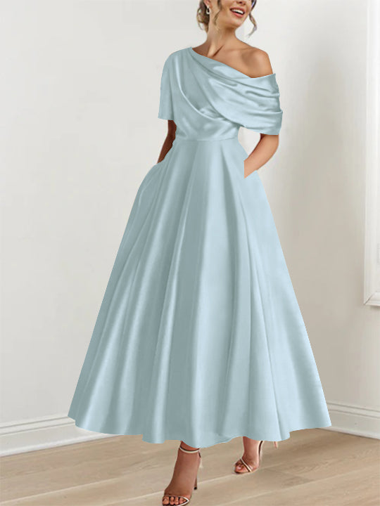 A-Line One-shoulder Half Sleeve Ankle-Length Mother of the Bride Dress
