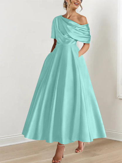 A-Line One-shoulder Half Sleeve Ankle-Length Mother of the Bride Dress