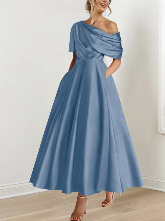 A-Line One-shoulder Half Sleeve Ankle-Length Mother of the Bride Dress