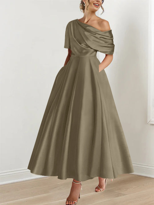 A-Line One-shoulder Half Sleeve Ankle-Length Mother of the Bride Dress