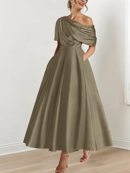 A-Line One-shoulder Half Sleeve Ankle-Length Mother of the Bride Dress