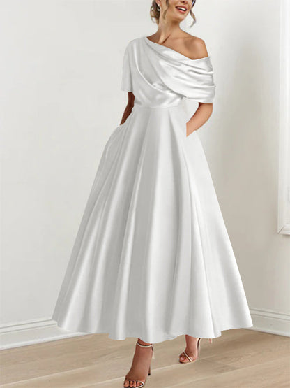 A-Line One-shoulder Half Sleeve Ankle-Length Mother of the Bride Dress