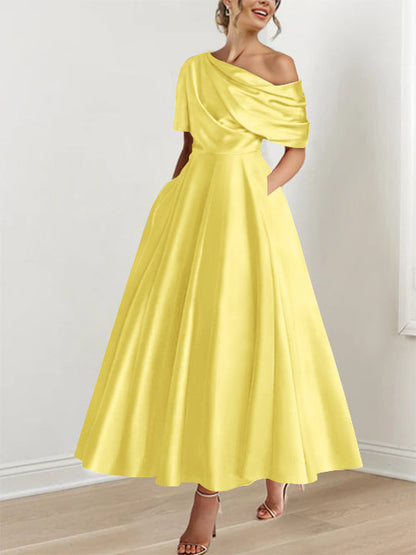 A-Line One-shoulder Half Sleeve Ankle-Length Mother of the Bride Dress