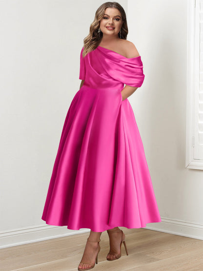 A-Line One-shoulder Half Sleeve Ankle-Length Mother of the Bride Dress