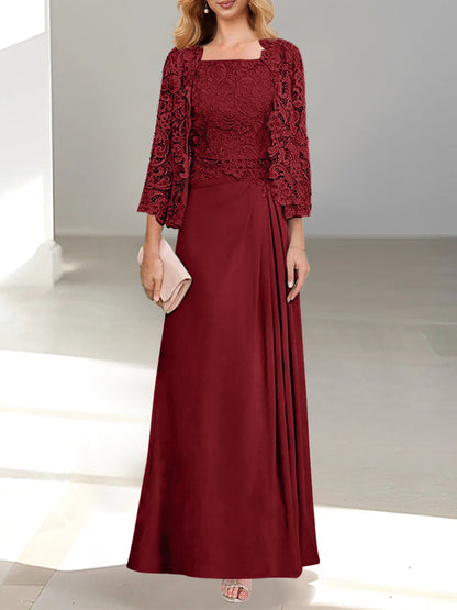 2 Pieces Princess Scoop Floor-Length Mother of the Bride Dress