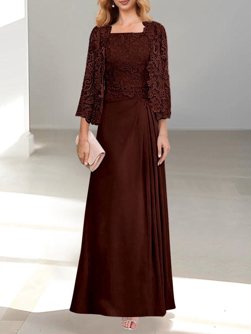 2 Pieces Princess Scoop Floor-Length Mother of the Bride Dress