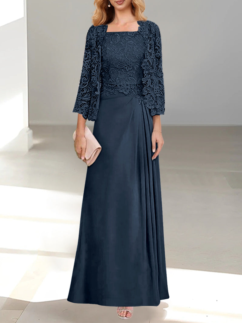 2 Pieces Princess Scoop Floor-Length Mother of the Bride Dress