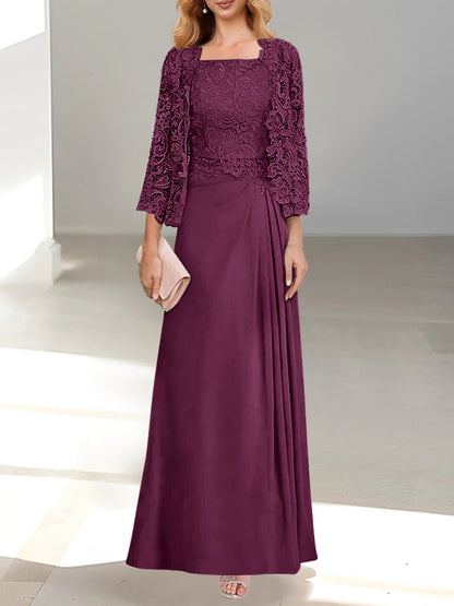 2 Pieces Princess Scoop Floor-Length Mother of the Bride Dress