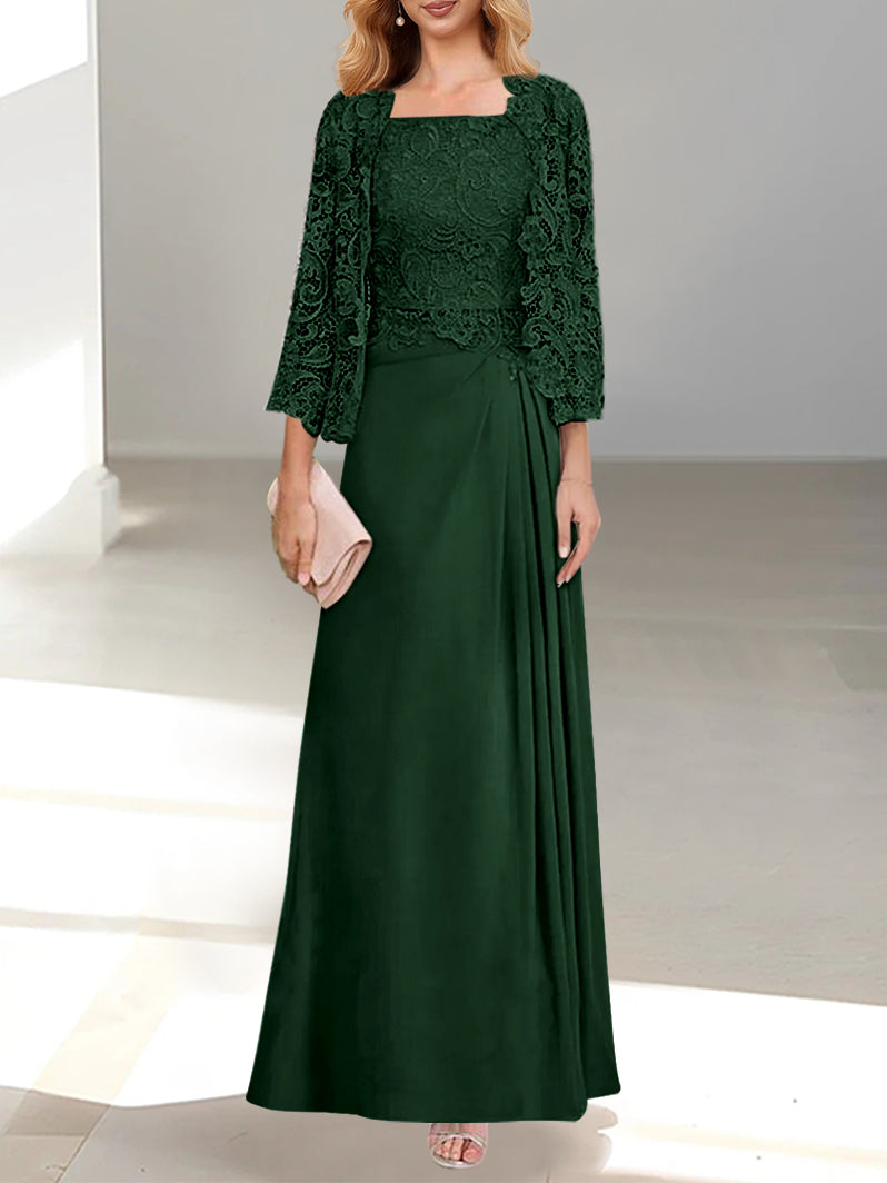 2 Pieces Princess Scoop Floor-Length Mother of the Bride Dress