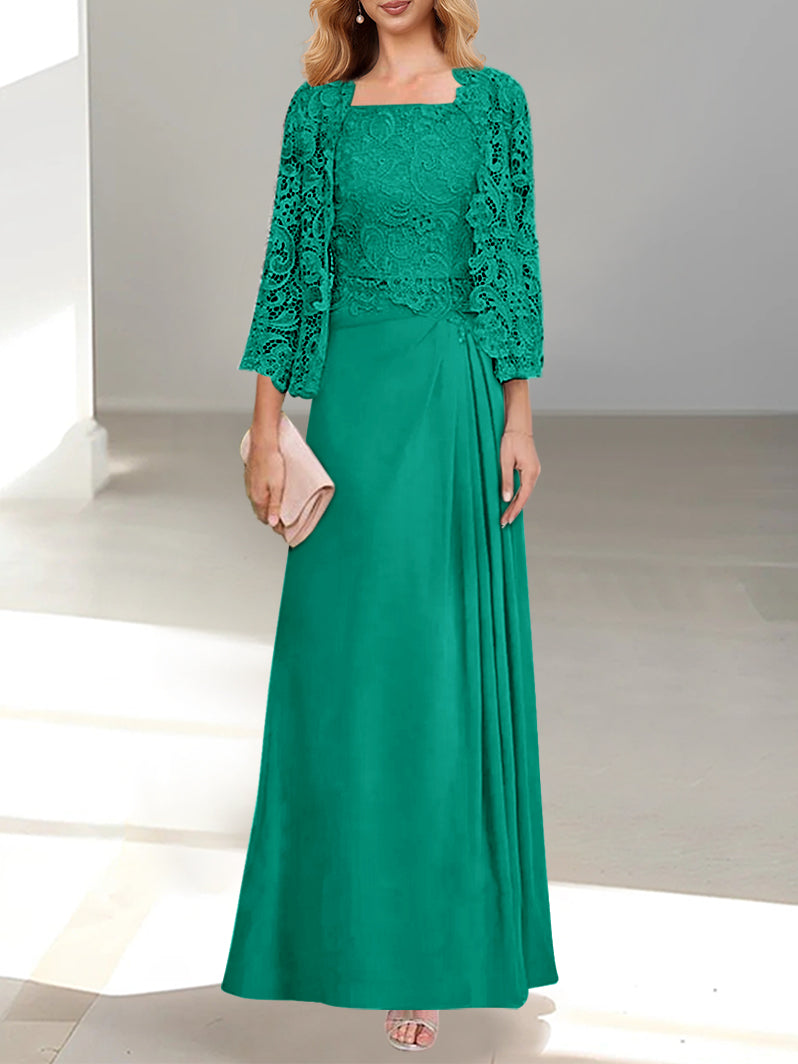 2 Pieces Princess Scoop Floor-Length Mother of the Bride Dress