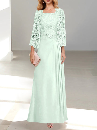 2 Pieces Princess Scoop Floor-Length Mother of the Bride Dress