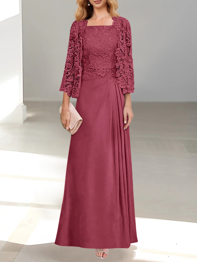 2 Pieces Princess Scoop Floor-Length Mother of the Bride Dress