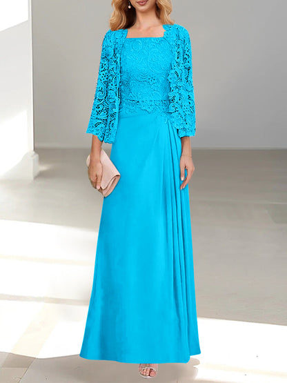 2 Pieces Princess Scoop Floor-Length Mother of the Bride Dress